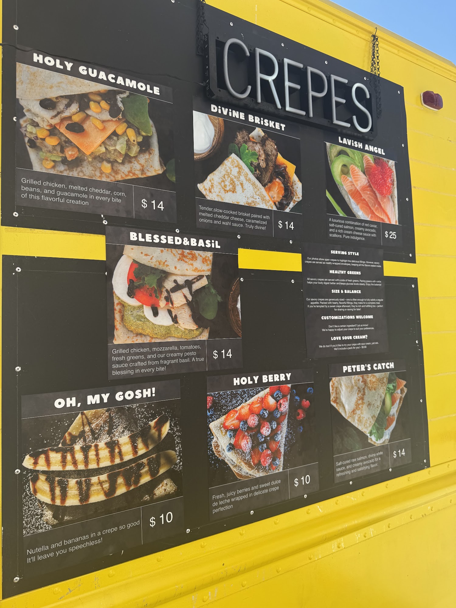 Holy Crepe Cafe Food Truck Menu