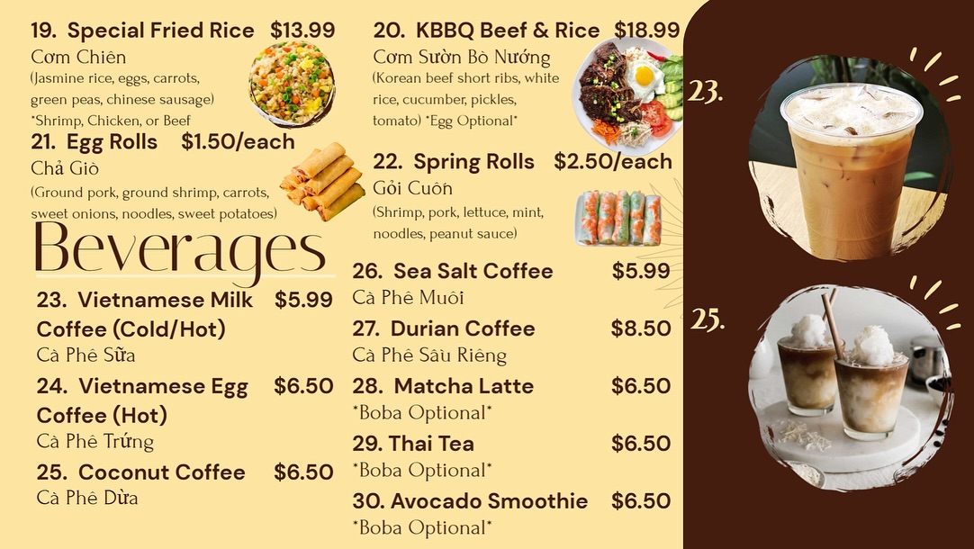 Saigon Coffee & Sandwiches Menu