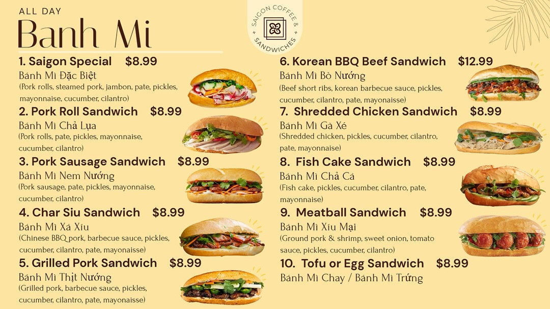 Saigon Coffee & Sandwiches Menu
