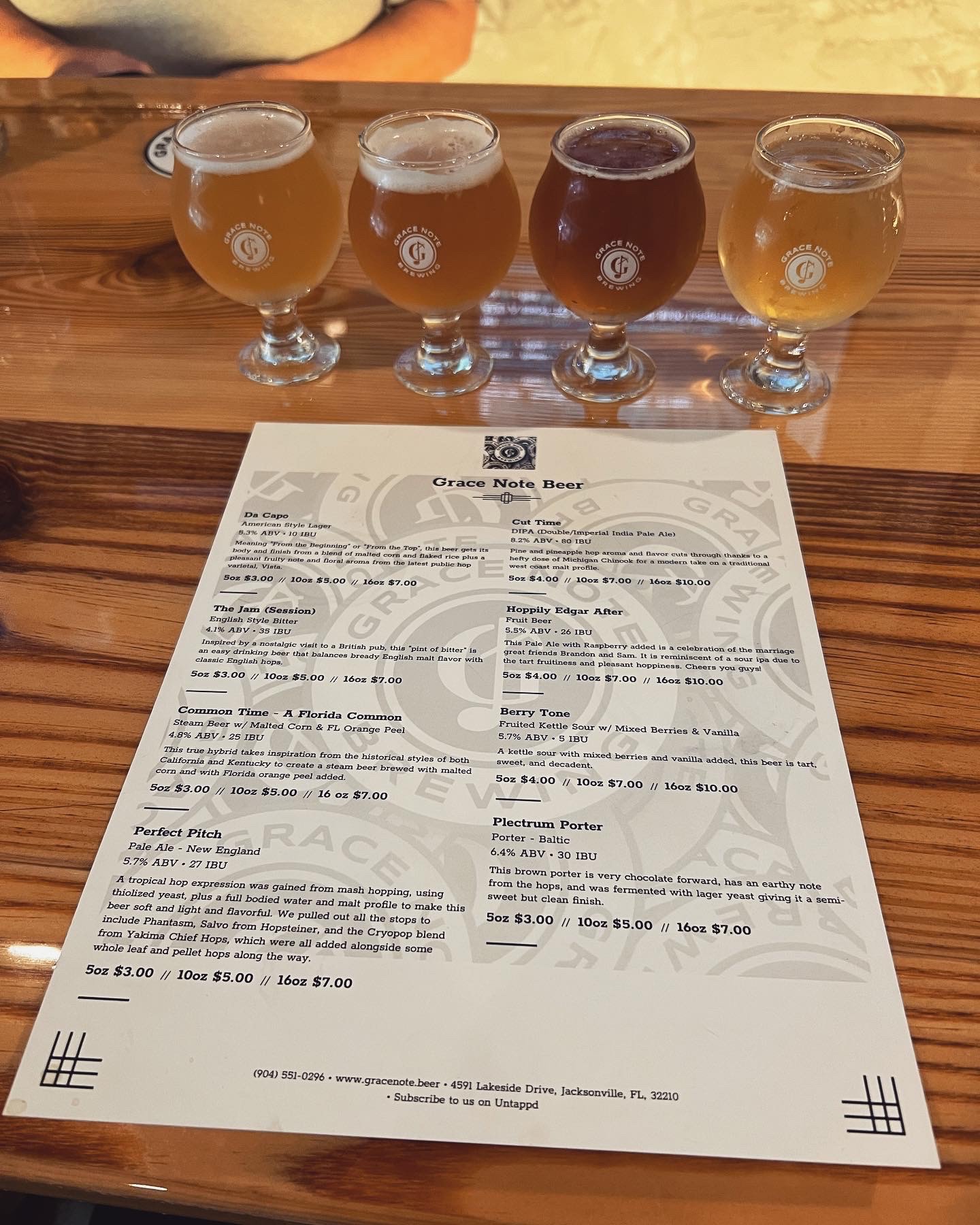 Grace Note Brewing Menu