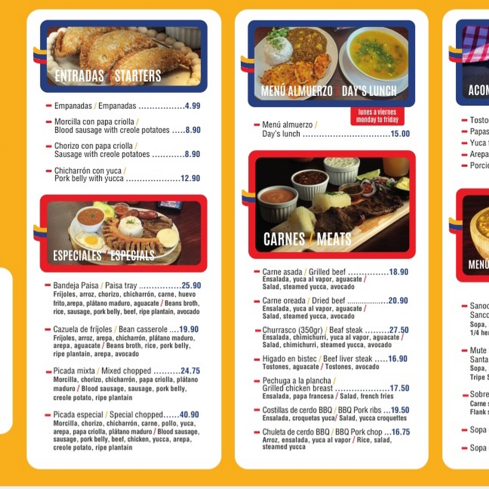 Casa De Monica Restaurant Menu