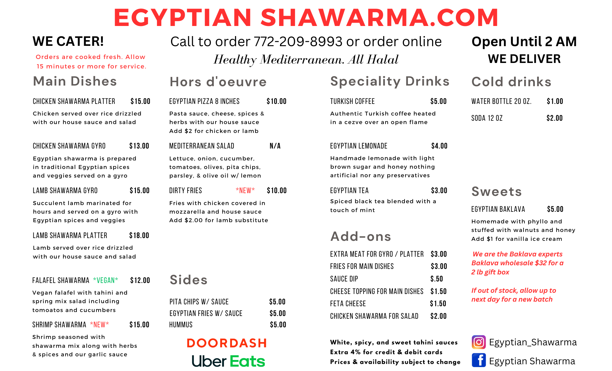 Egyptian Shawarma Menu