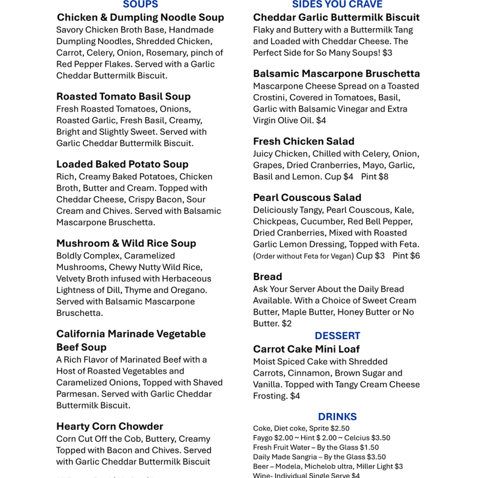Broth Handcrafted Soups, etc. Menu