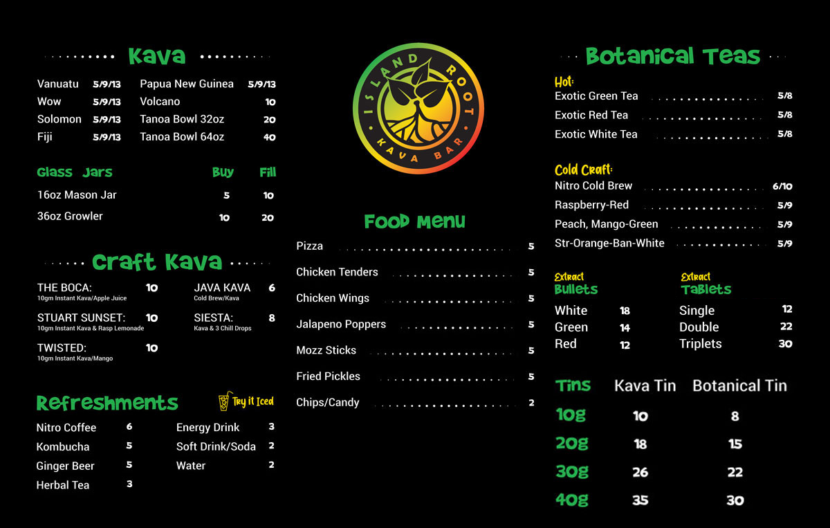 Island Root Abacoa Kava Bar Menu