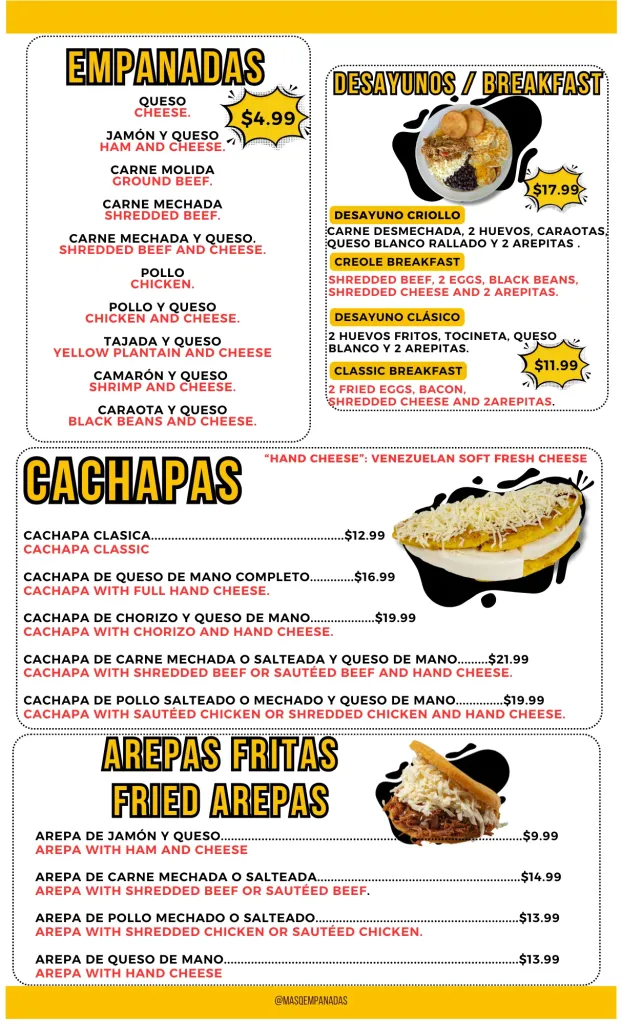 Mas Q Empanadas kissimmee Menu