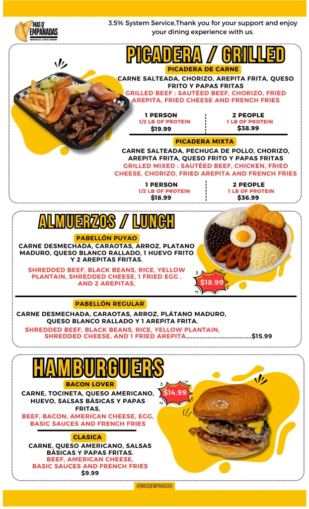 Mas Q Empanadas kissimmee Menu