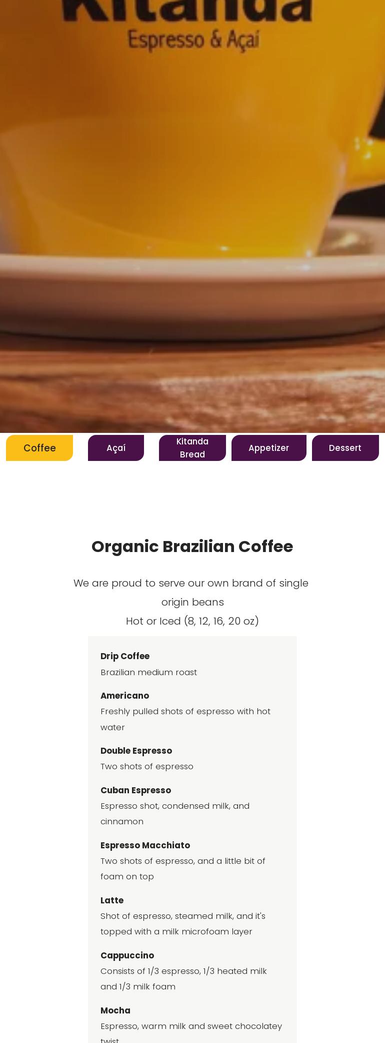 Kitanda Coffee & Acai - Celebration Pointe Menu