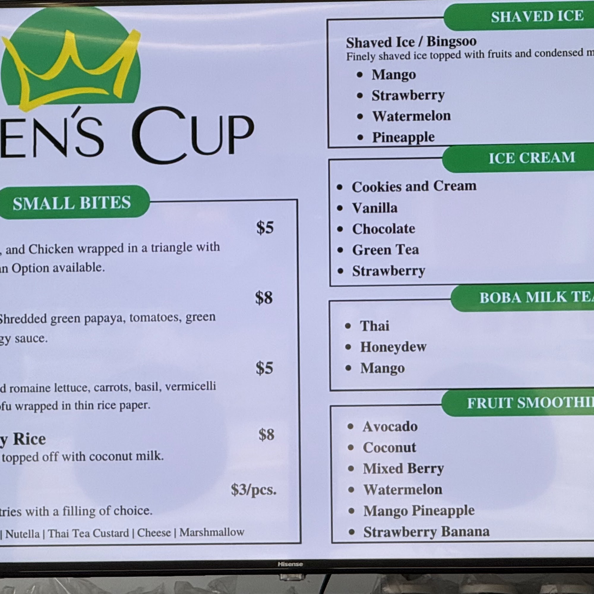 Queen’s Cup Thai Cafe Menu