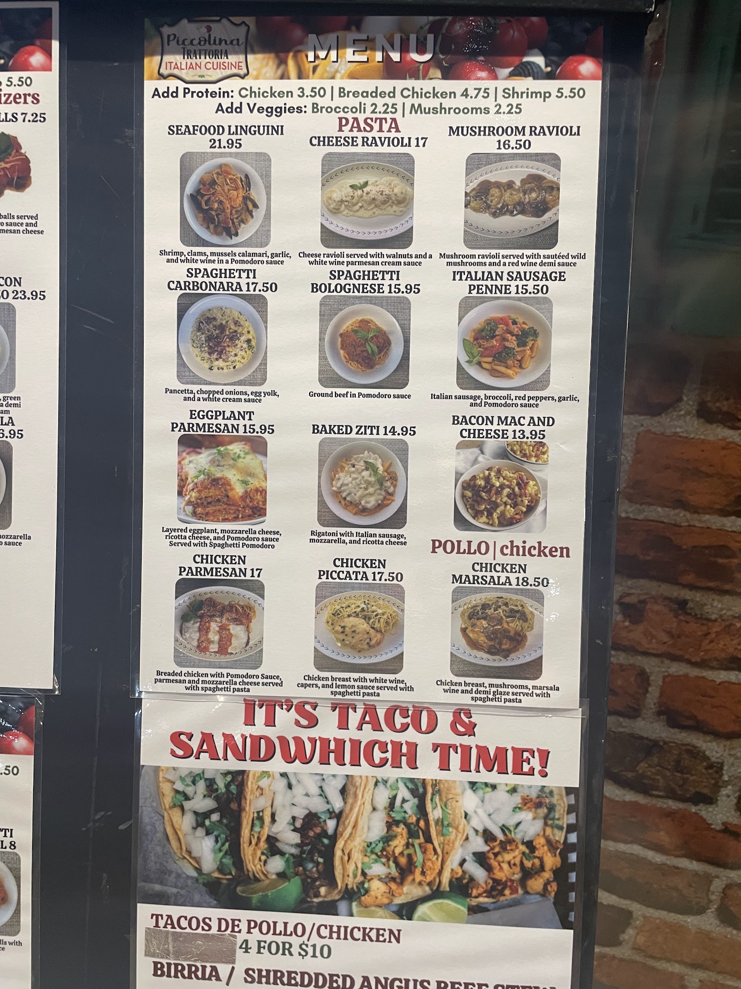 Piccolina Trattoria Menu