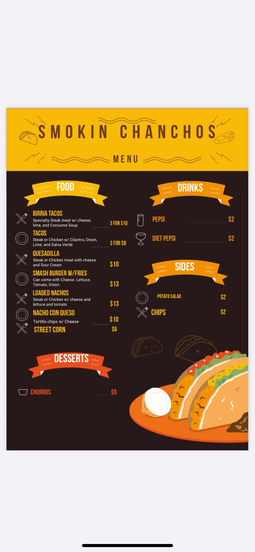 Smokin Chanchos Menu