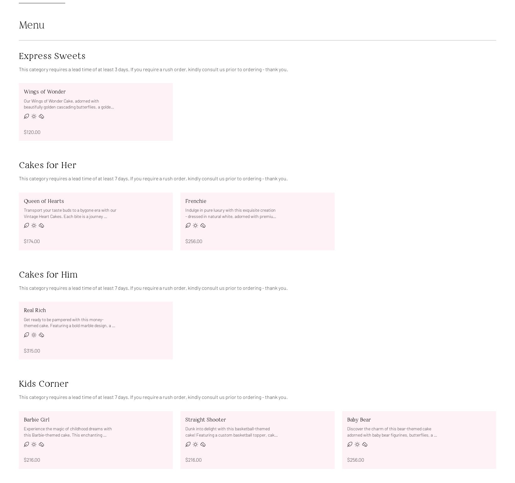 Chic Little Cakes Menu