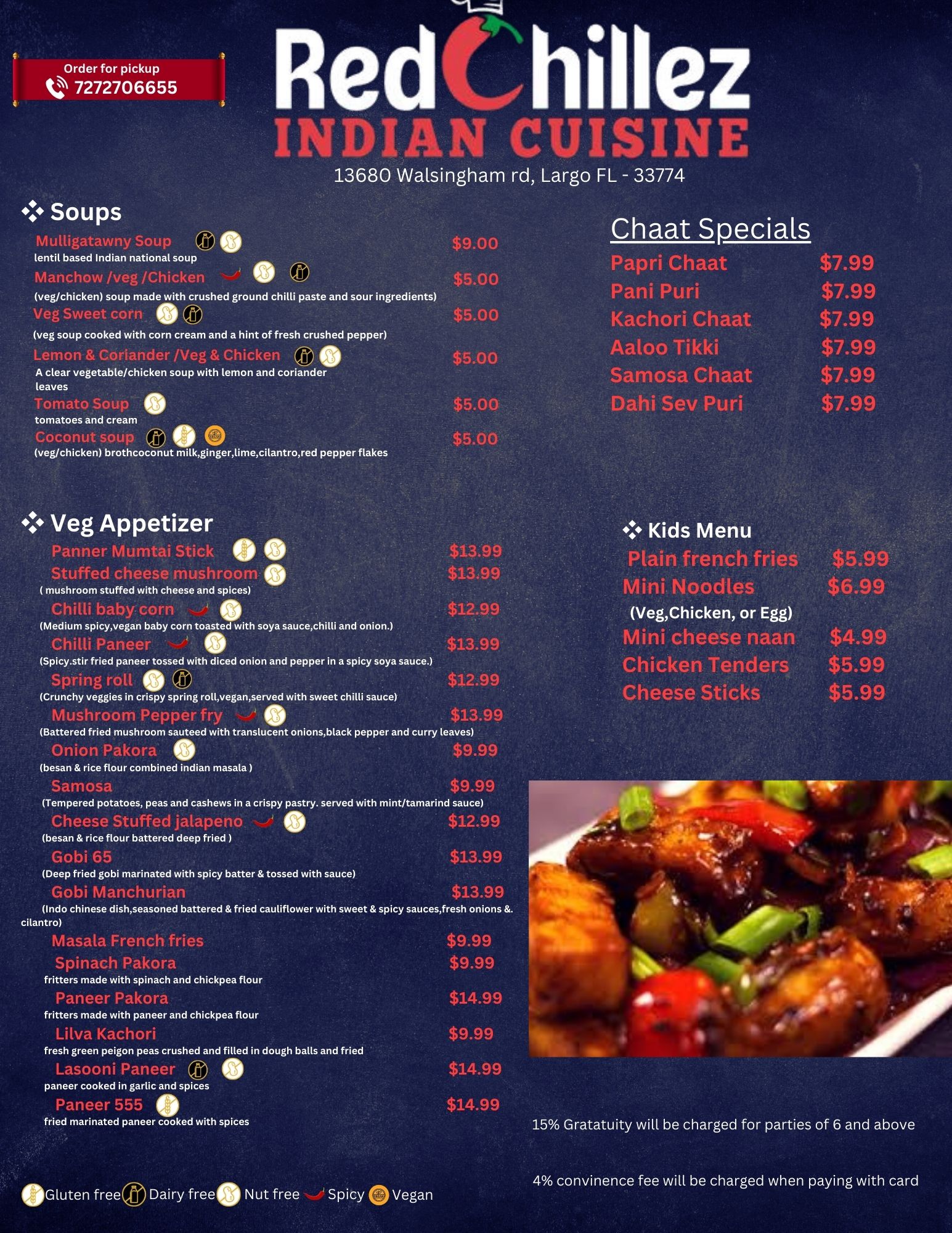 Red Chillez Indian Cuisine Menu