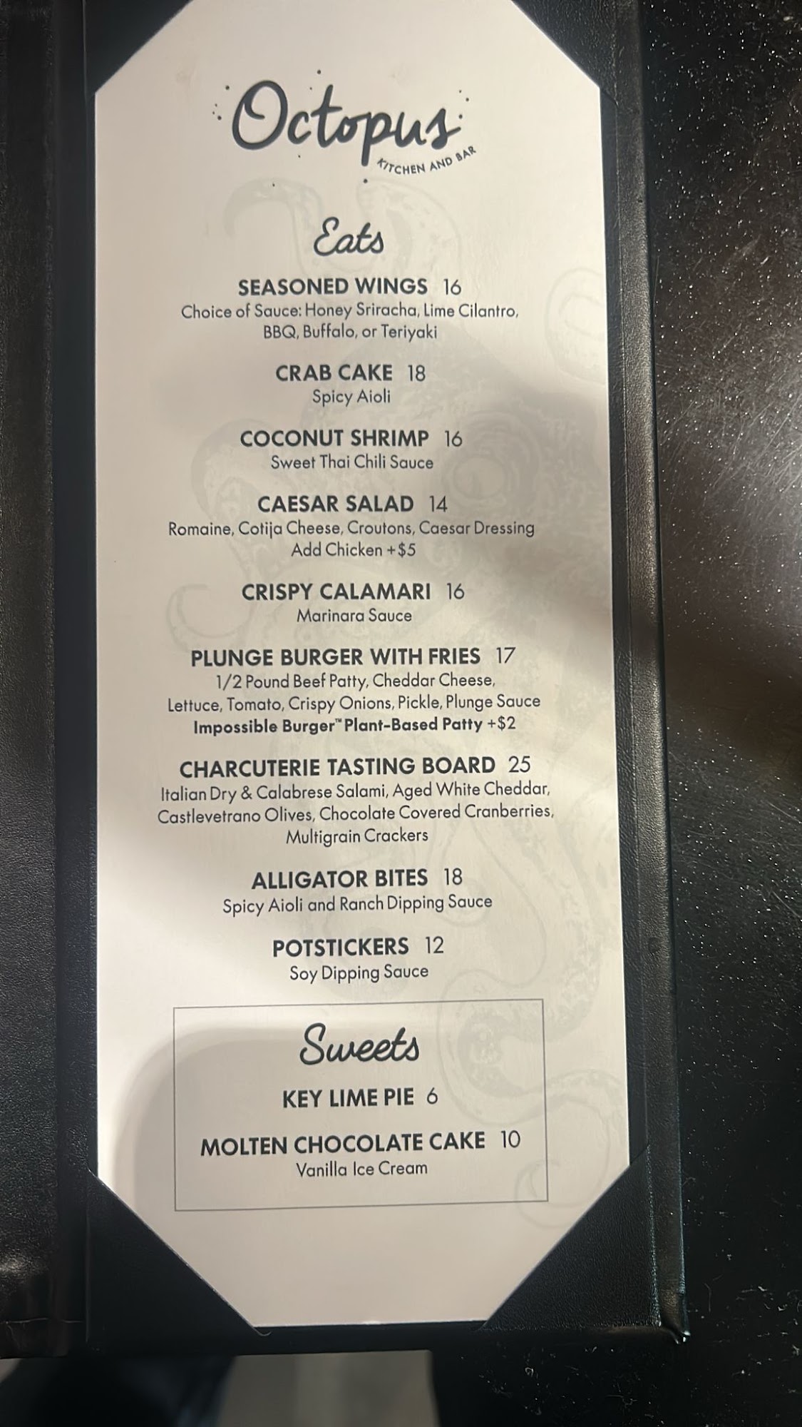 Octopus Lobby Bar at Plunge Menu