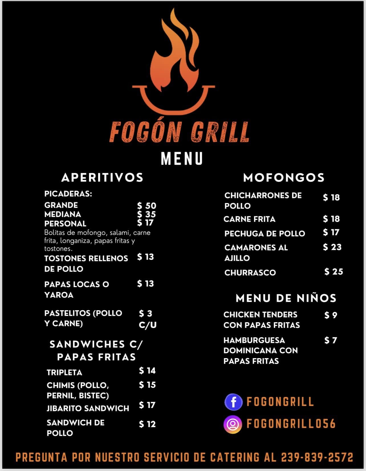 Fogón Grill Menu