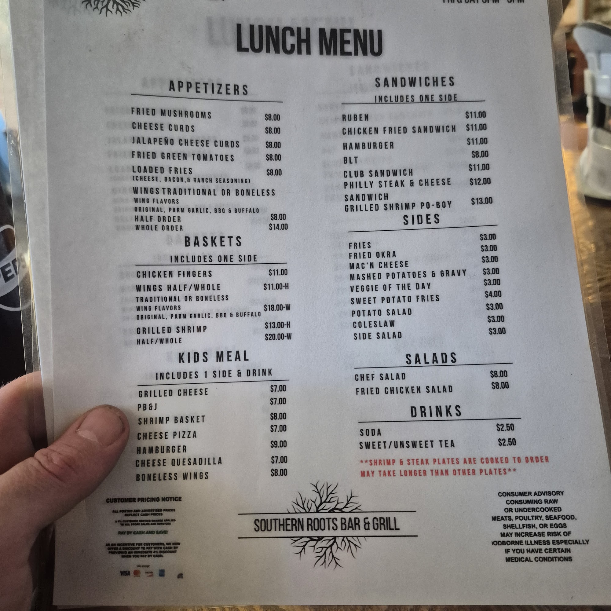 Southern Roots Bar and Grill Menu