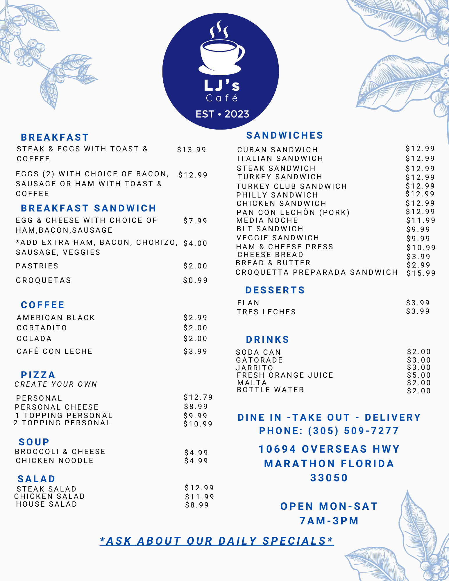 LJ's Café Menu