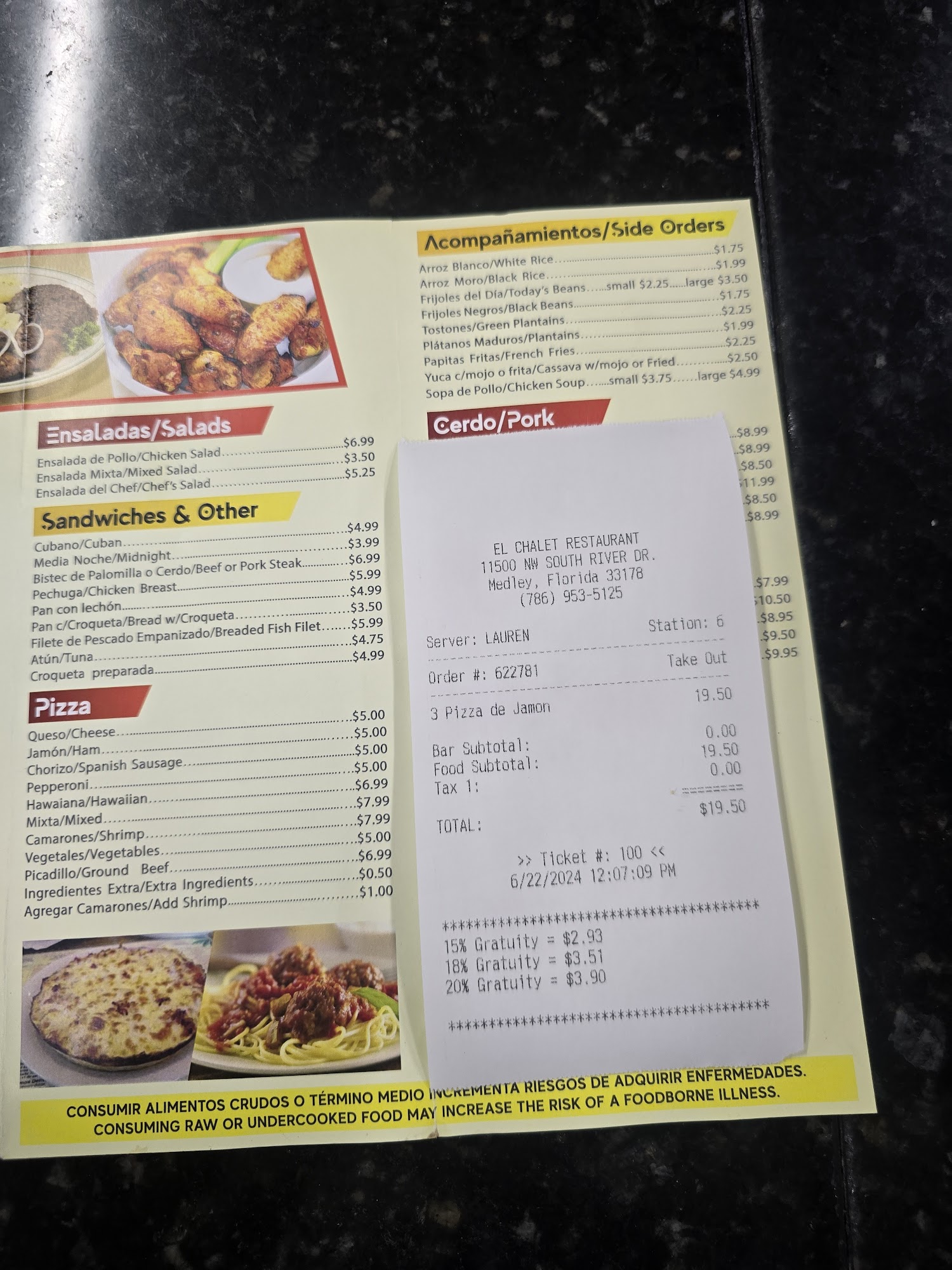 El Chalet Restaurant Menu