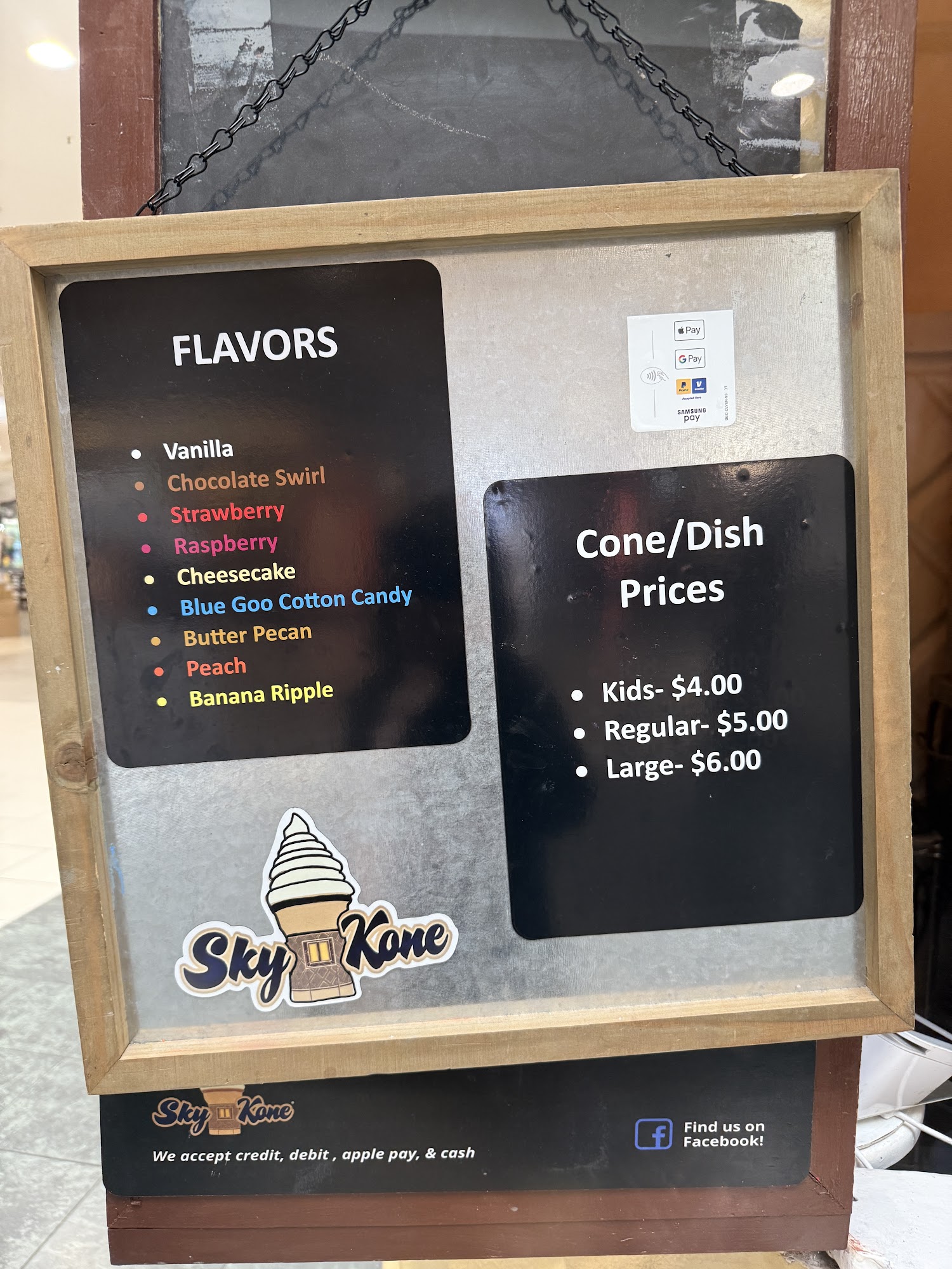 Sky Kone Ice Cream, Melbourne Square Mall Menu