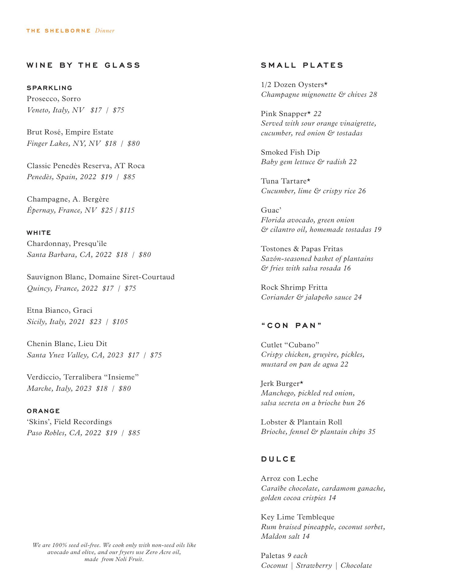 Shelborne Cafe Menu
