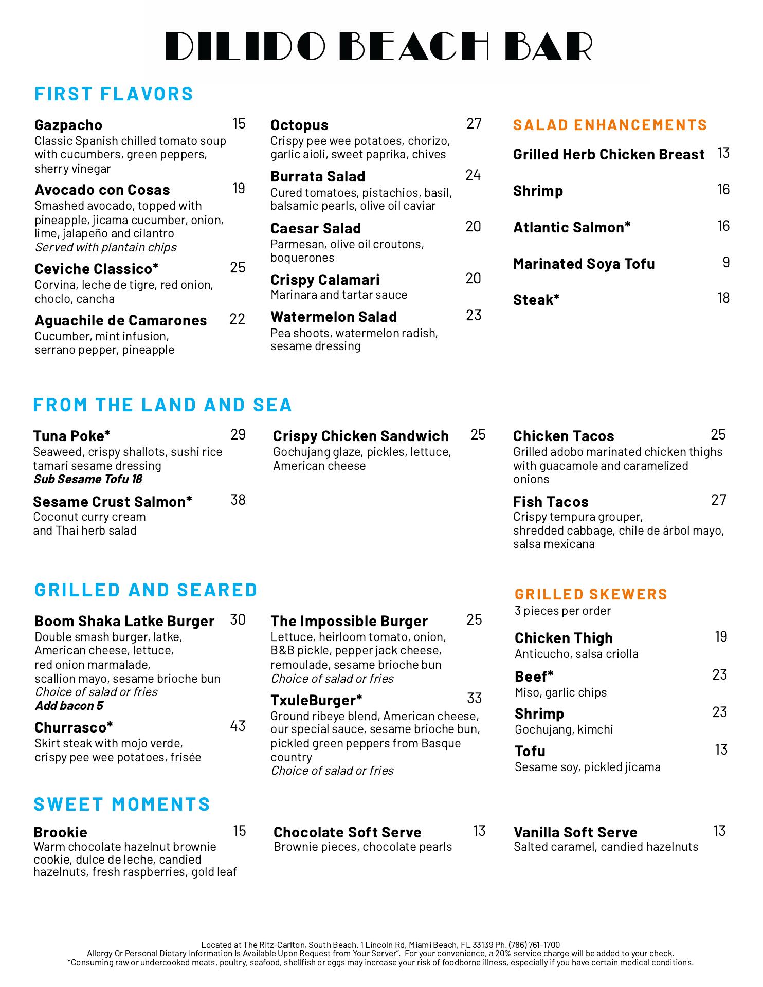 DiLido Beach Club Menu