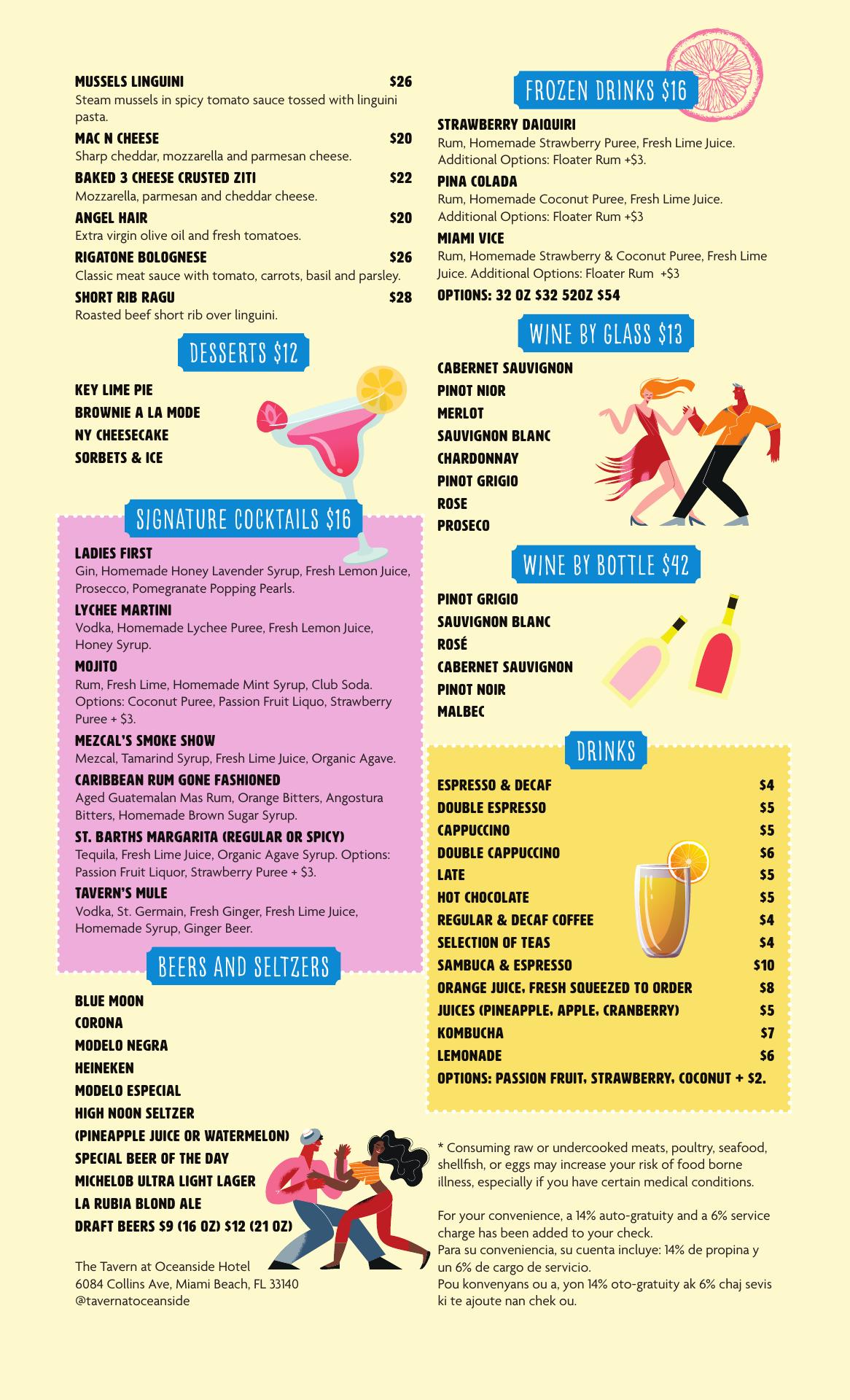 Oceanside Hotel + Suites Menu