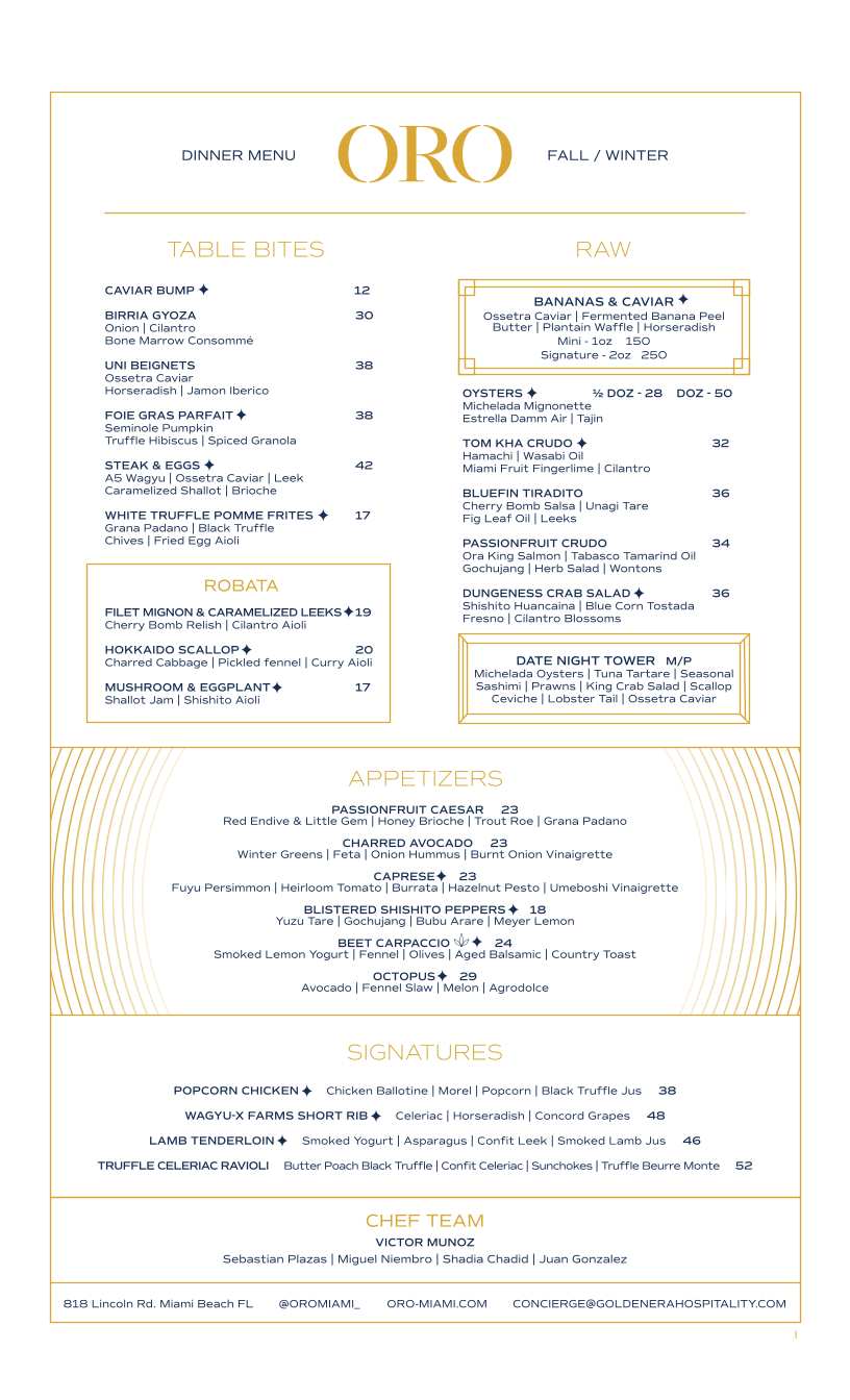 Oro Menu