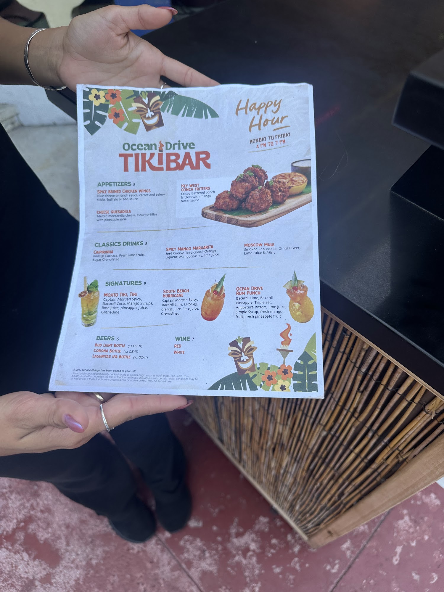 Tiki Bar Ocean Drive Menu