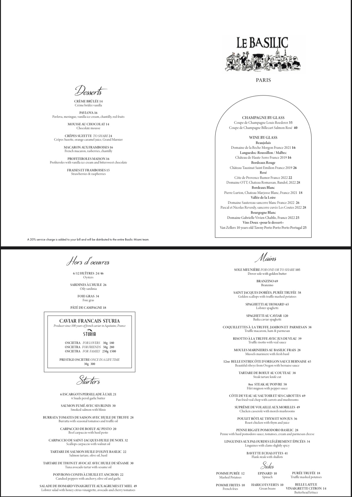 Le Basilic Miami Menu
