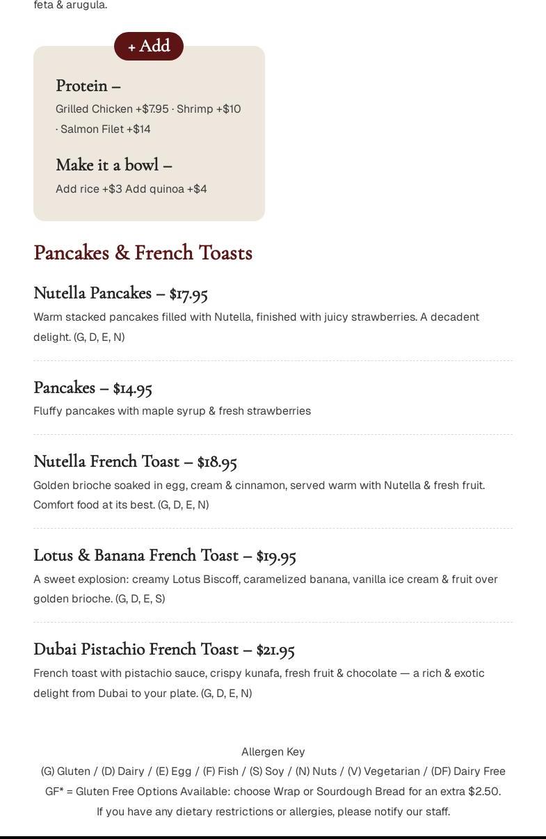 La Vie Belle Café & Cuisine Miami Beach Menu