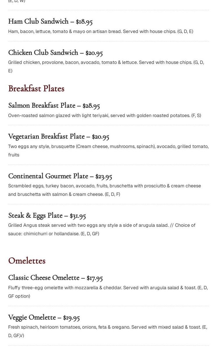 La Vie Belle Café & Cuisine Miami Beach Menu