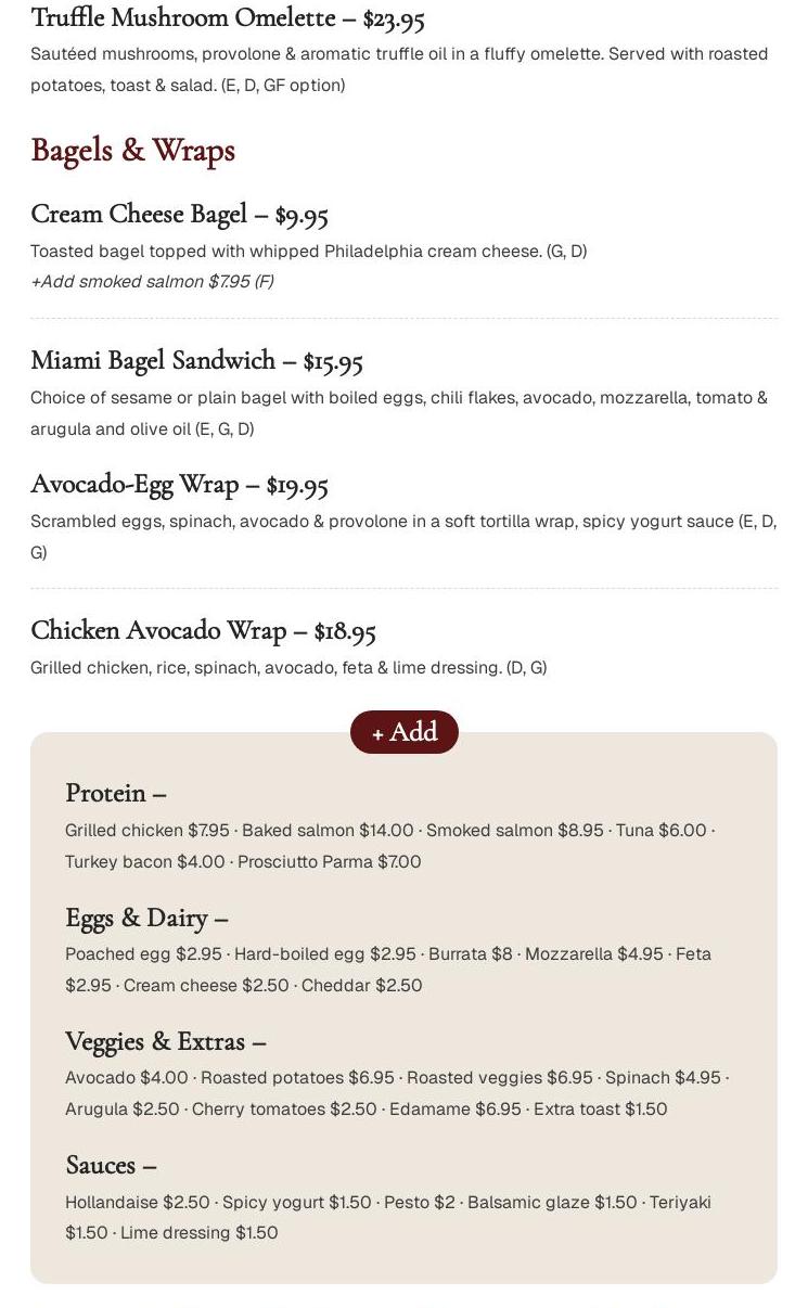 La Vie Belle Café & Cuisine Miami Beach Menu