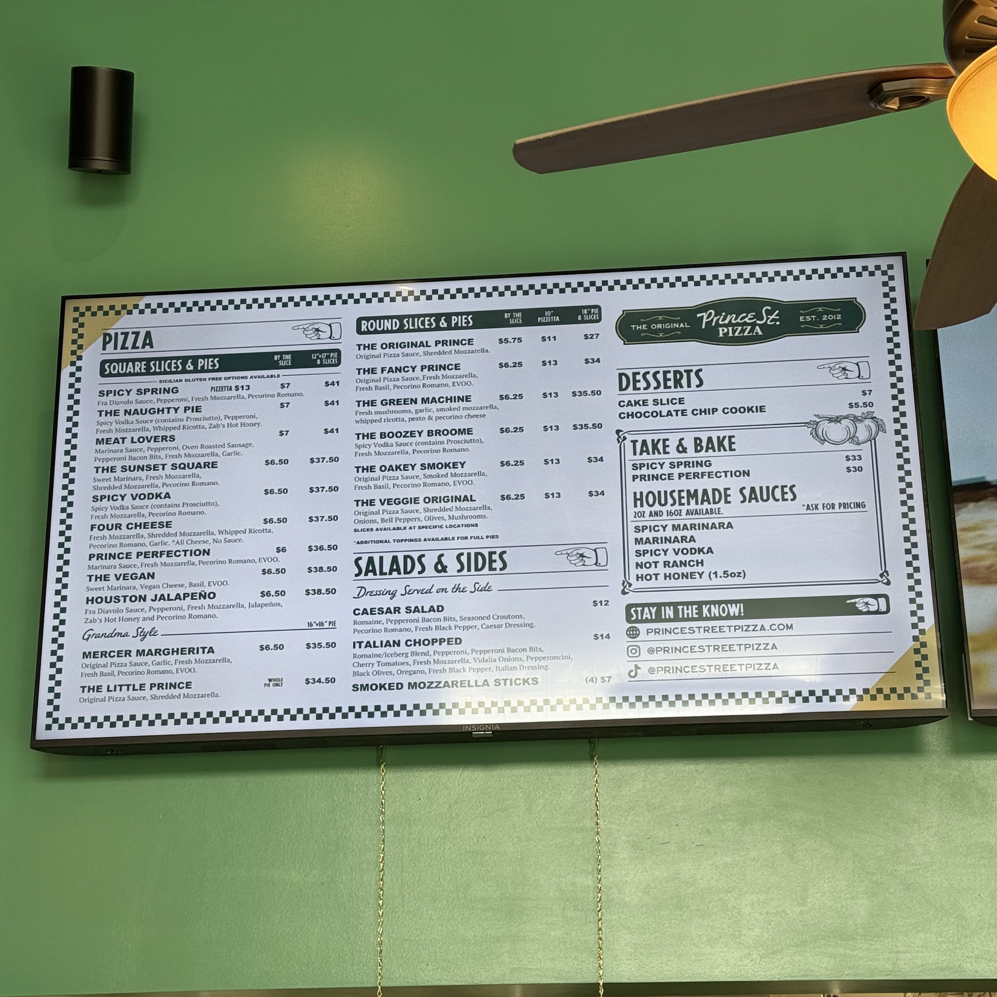 Prince Street Pizza Menu