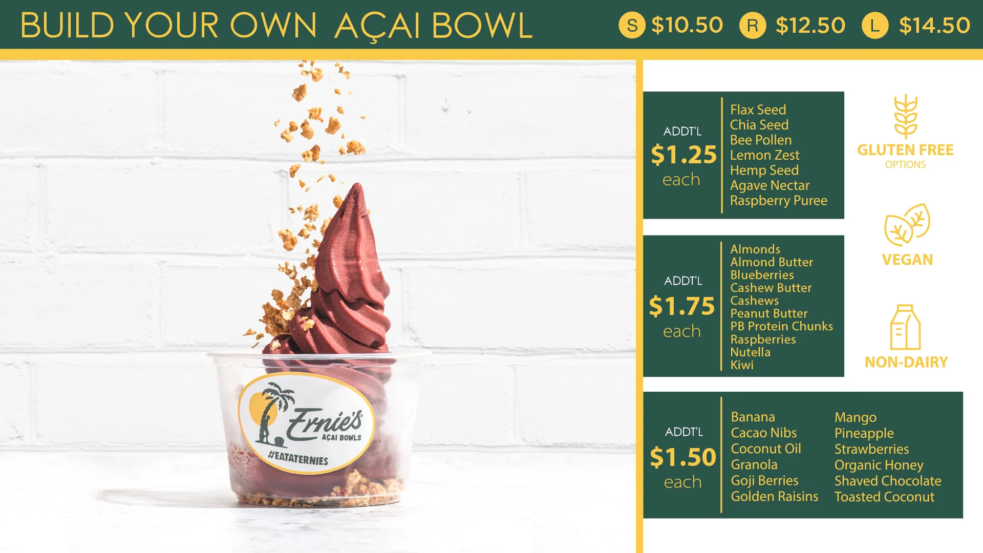 Ernie's Acai Sunset Harbour Menu