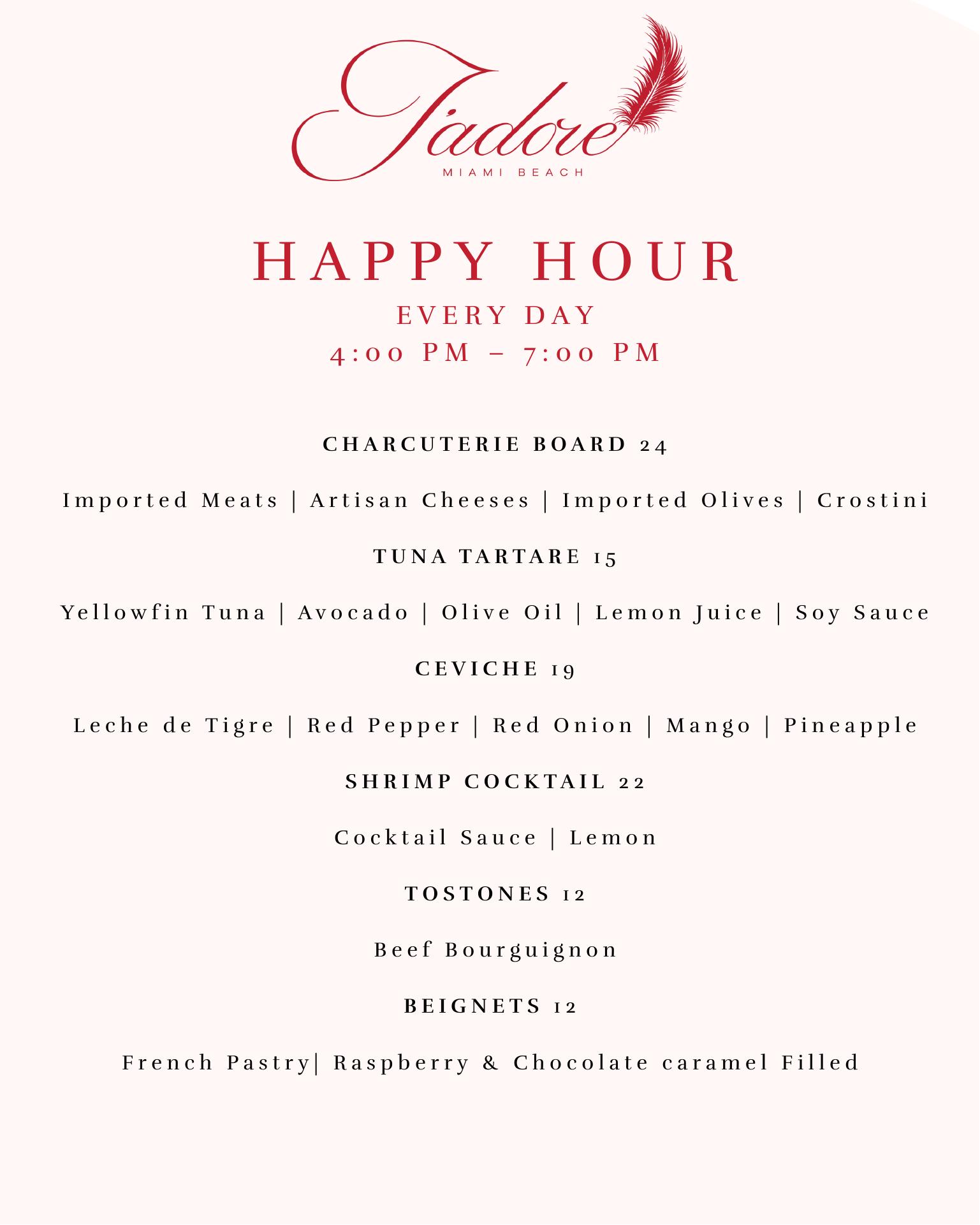 J'Adore Miami Beach Menu