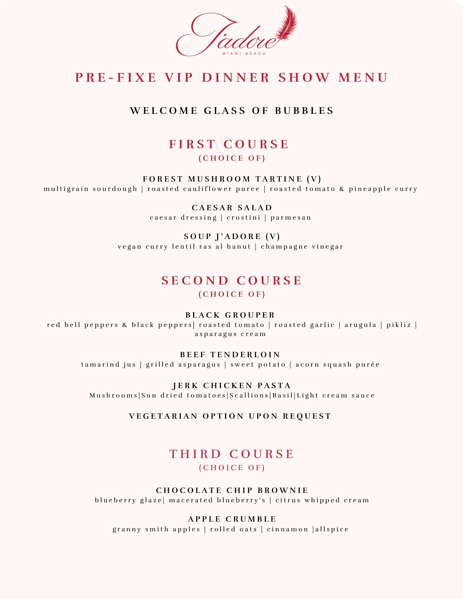 J'Adore Miami Beach Menu