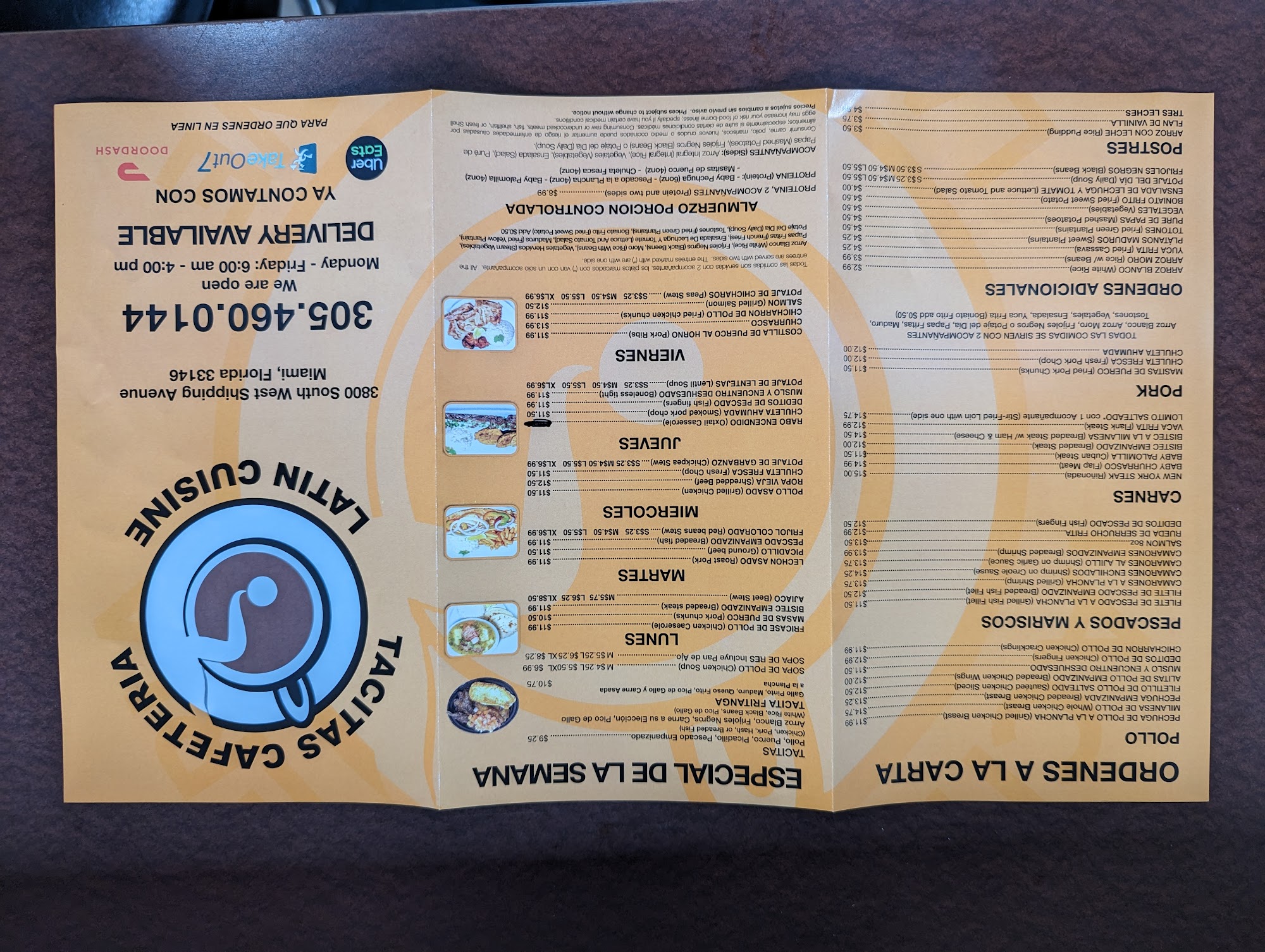 Tacitas Cafeteria Latin Cuisine Menu