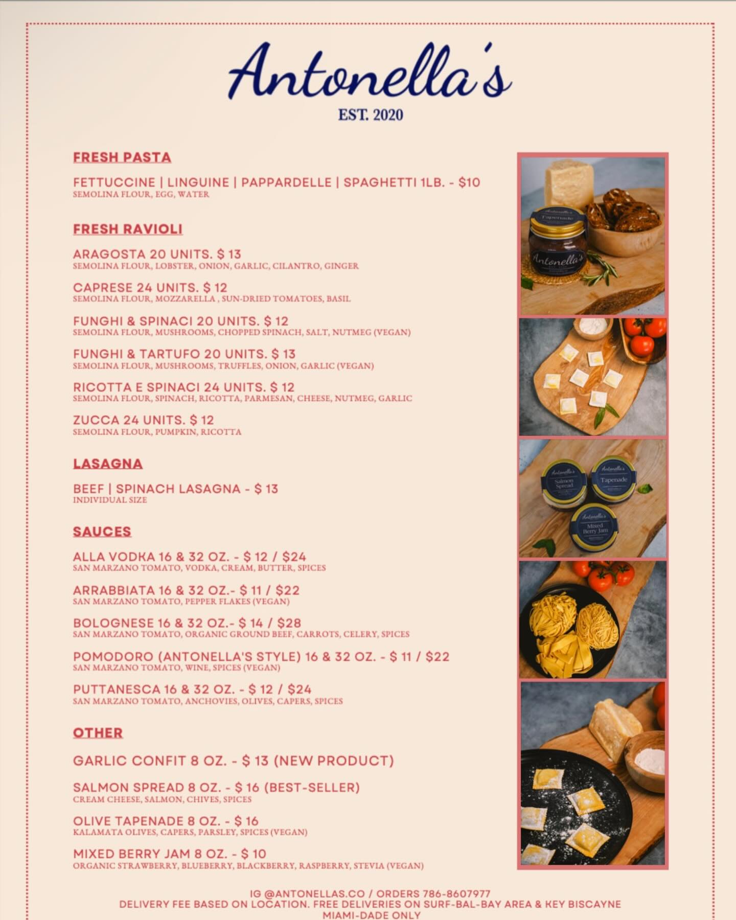 Antonellas Bakery Menu