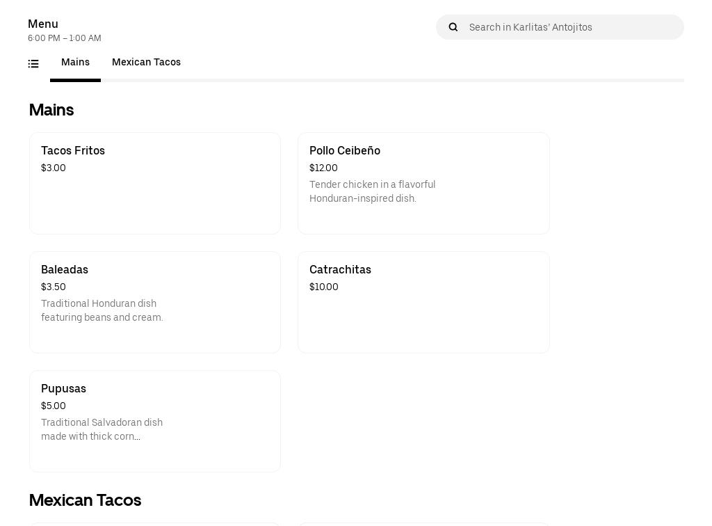 Karlitas Antojitos Menu