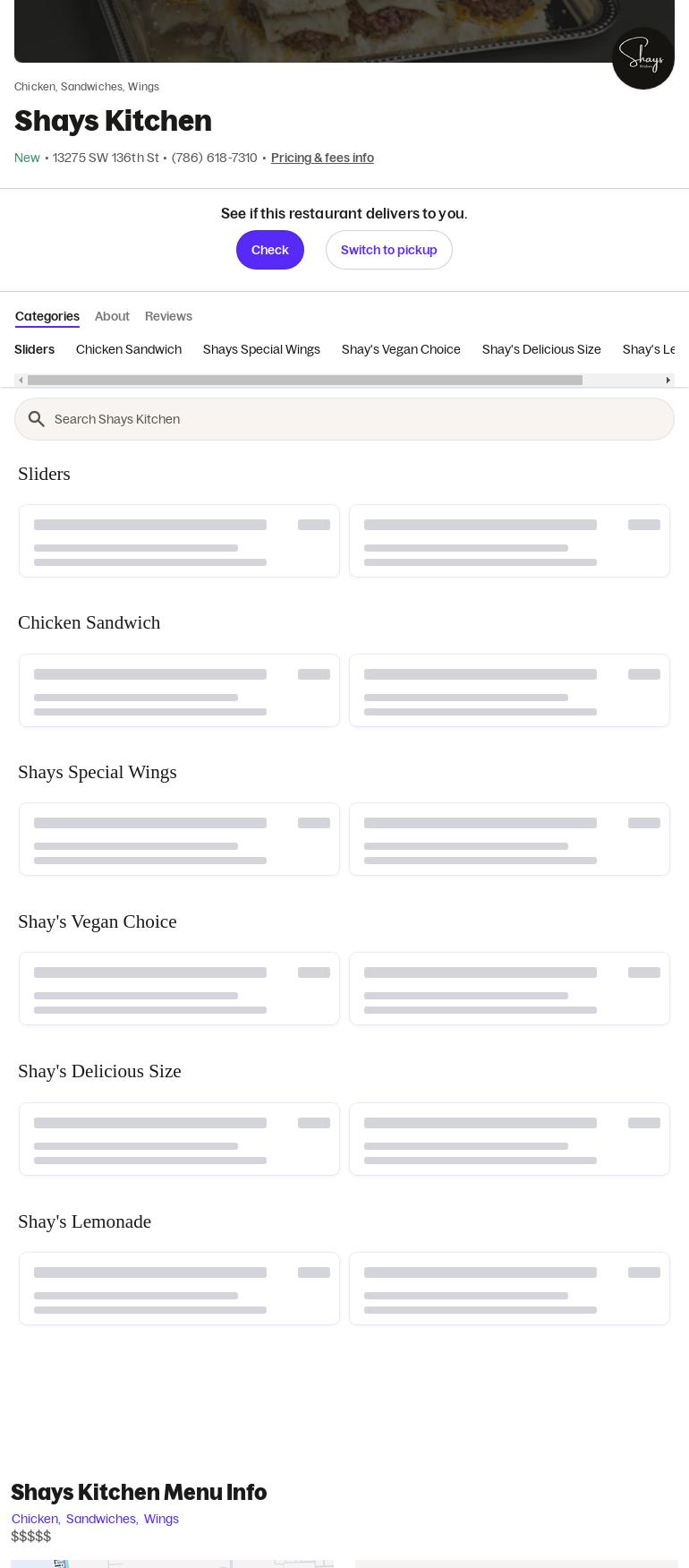 Shay's Kitchen Miami Menu