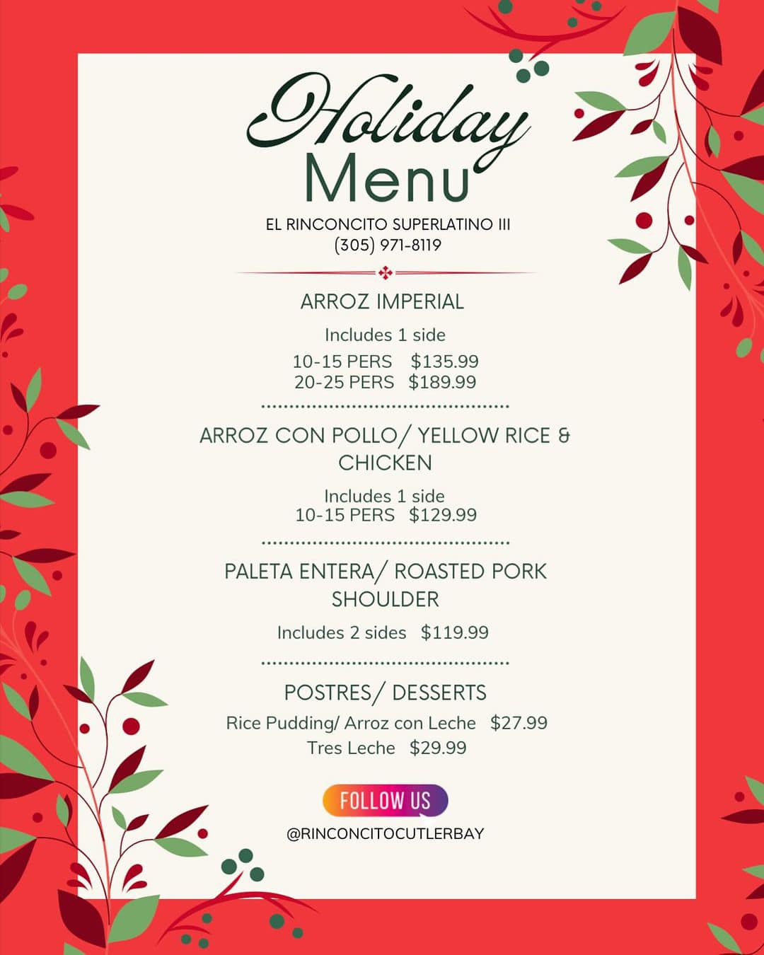 La mia arepa and burger Menu