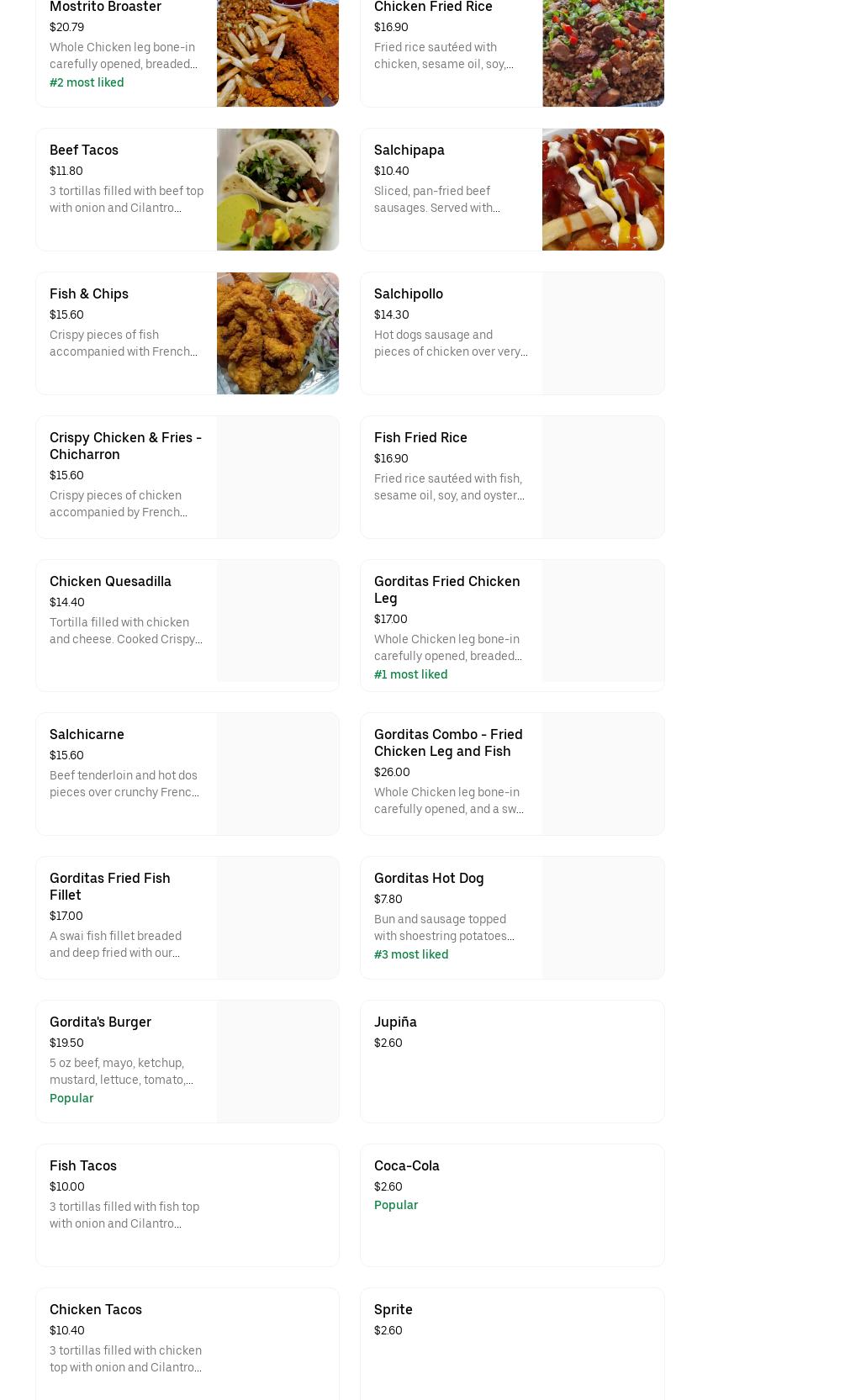 La Gordita Fast Food Tacos and more. Menu