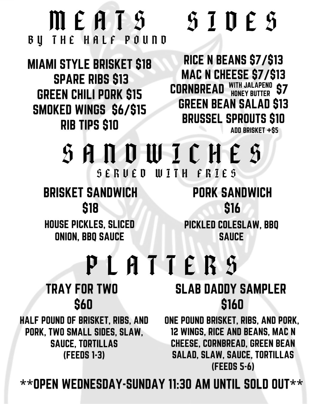 Slab Daddy Barbecue Menu