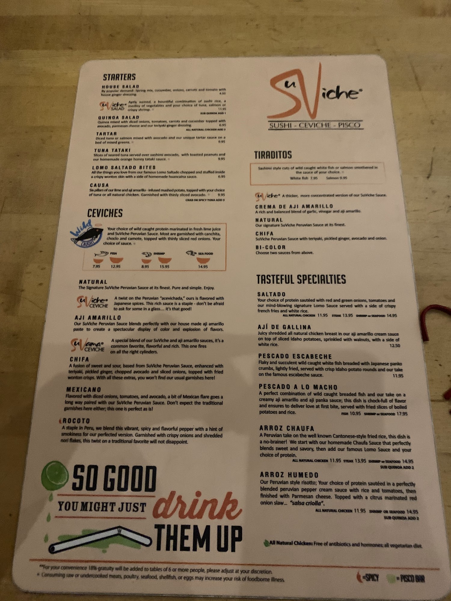 SuViche Sushi Catering Miami Menu