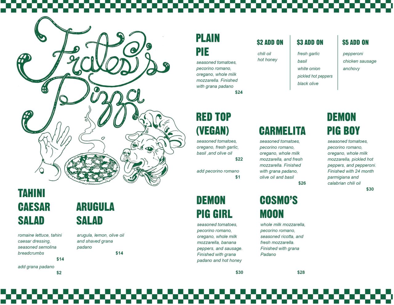 Fratesi's Pizza Menu