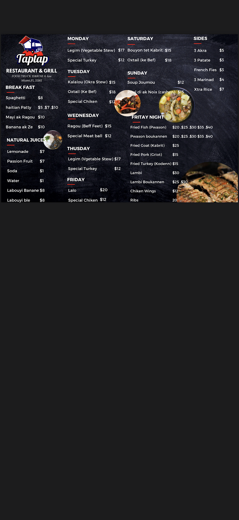 Tap-Tap Restaurant & Grill Menu