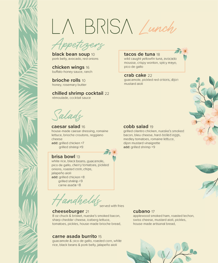 La Brisa Restaurant Menu