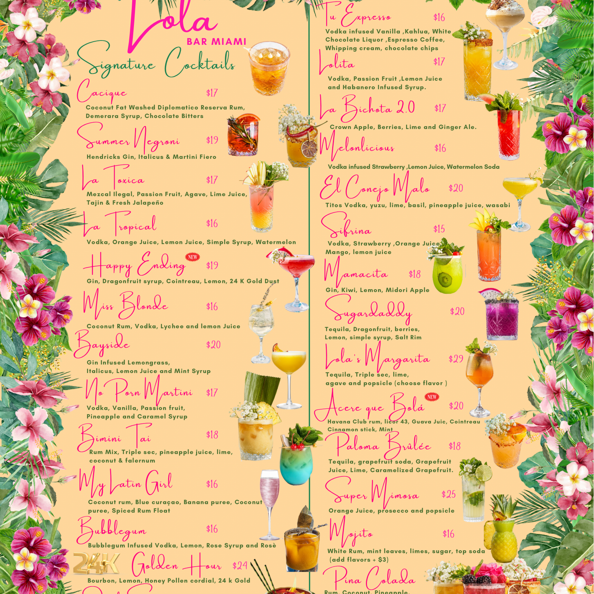 Lola bar Menu