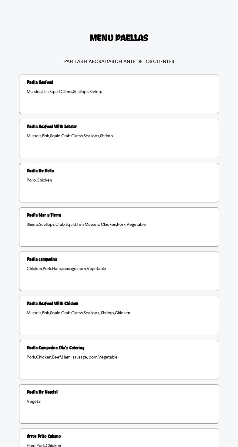 DIAZ CATERING PAELLA Menu