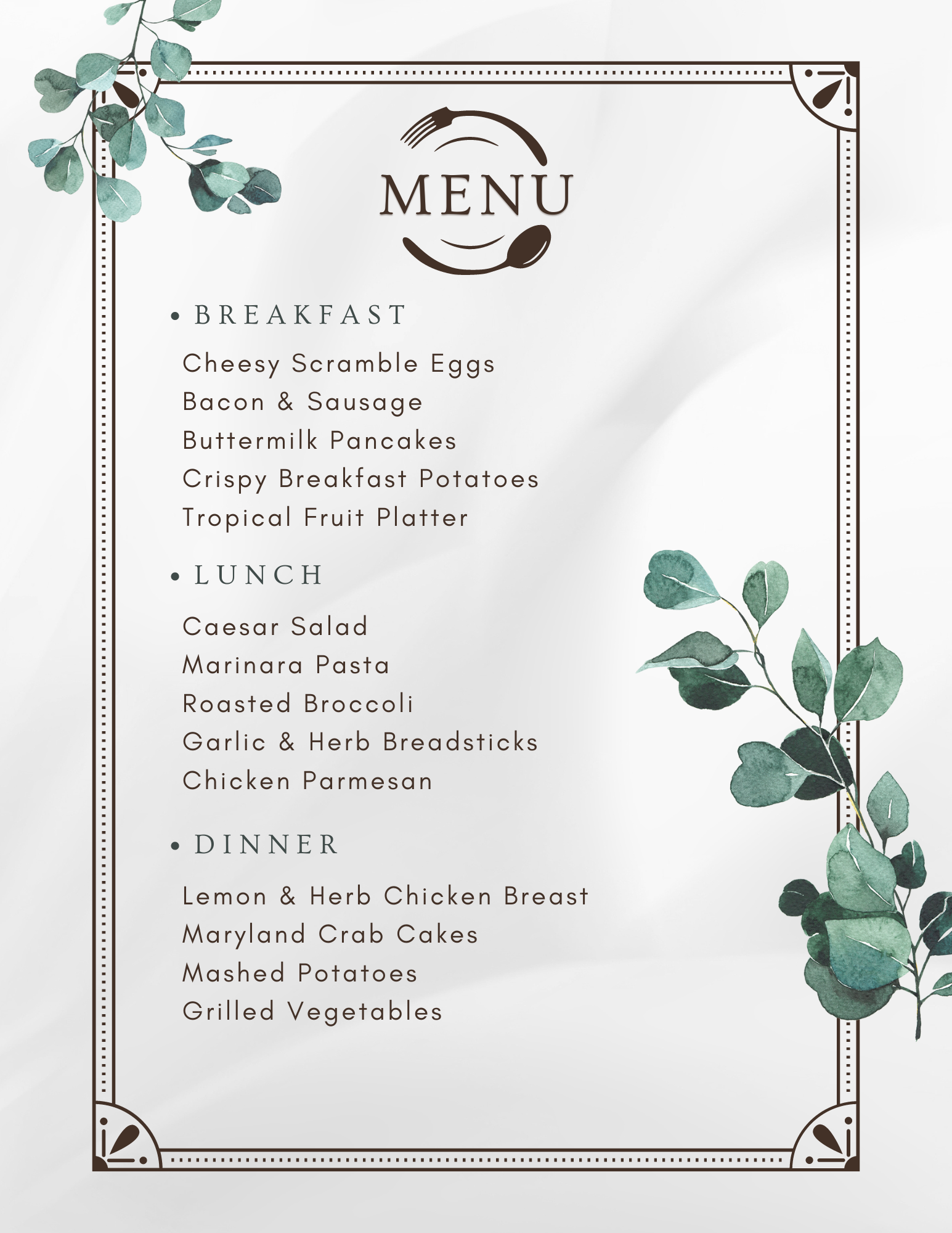 Meals For Victory & Performance Menu