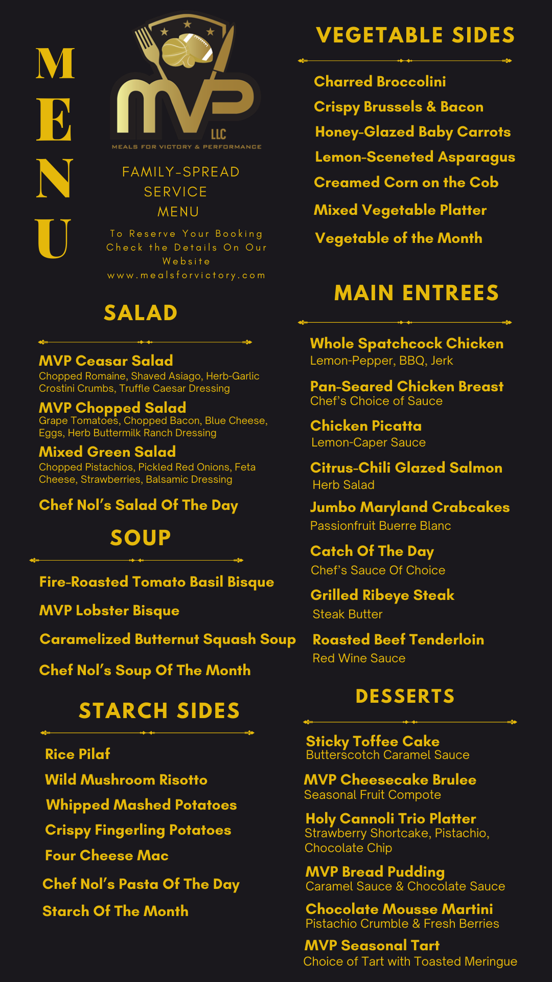 Meals For Victory & Performance Menu